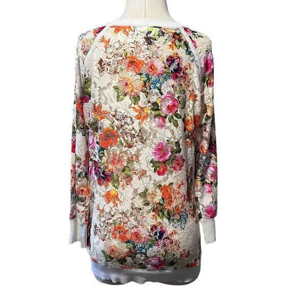 Charlotte Tarantola Floral Scoop Neck Drop Sleeve Sheer Sweater Size Large - Picture 2 of 8
